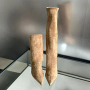 Western Style Suede Leather Knee High Fold Over Boots